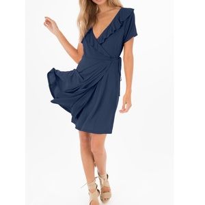 Black Swan Ruffle Wrap Dress Blue